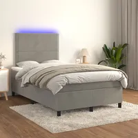 atsperu gulta ar matraci, Led, gaiši pelēks samts, 120X200 cm