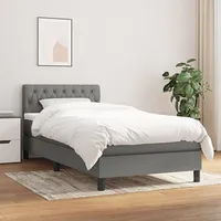 atsperu gulta ar matraci, tumši pelēka, 90X200 cm, audums