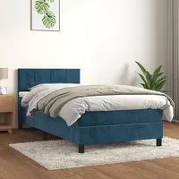 atsperu gulta ar matraci, tumši zils samts, 100X200 cm