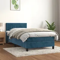 atsperu gulta ar matraci, tumši zils samts, 90X200 cm