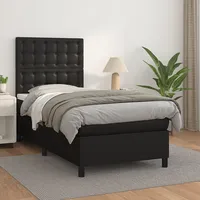 atsperu gultas rāmis ar matraci, melna, 90X190 cm, mākslīgā āda