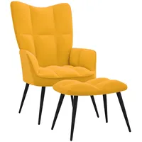atpūtas krēsls ar kāju balstu, sinepju dzeltens samts