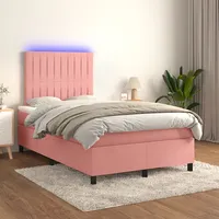 atsperu gulta ar matraci, Led, rozā samts, 120X200 cm