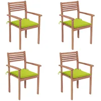 dārza krēsli, spilgti zaļi matrači, 4 gab., masīvs tīkkoks
