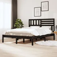 gultas rāmis, priedes masīvkoks, melns, 150X200 cm, 5Ft