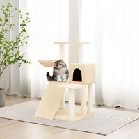 kaķu māja ar sizala stabiem nagu asināšanai, 82 cm, krēmkrāsas