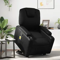 masāžas krēsls, paceļams, atgāžams, melna mākslīgā āda