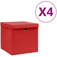uzglabāšanas kastes ar vāku, 4 gab., sarkanas, 28X28X28 cm