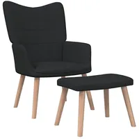 vidaXL atpūtas krēsls ar kāju balstu, melns audums