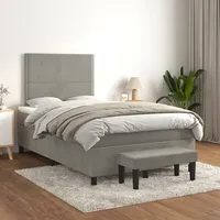 atsperu gulta ar matraci, gaiši pelēka samts, 120X200 cm