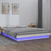 gultas rāmis, Led, balts, 180X200 cm, Super King, masīvkoks