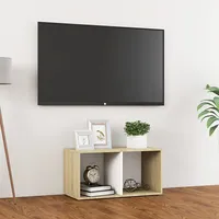 Tv skapītis, balts un ozolkoka, 72X35X36,5 cm, skaidu plāksne