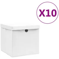 uzglabāšanas kastes ar vāku, 10 gab., baltas, 28X28X28 cm