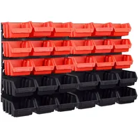32-Daļīgs sienas plaukts ar kastēm un paneļiem, melns, sarkans