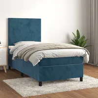 atsperu gulta ar matraci, tumši zils samts, 80X200 cm