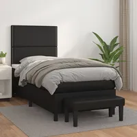 atsperu gultas rāmis ar matraci, melna, 90X190 cm, mākslīgā āda