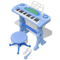 Bērnu rotaļu sintezators ar solu un mikrofonu, 37 taustiņi, zils