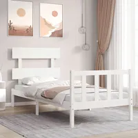 gultas rāmis ar galvgali, balts, masīvkoks, 90X200 cm