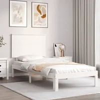 gultas rāmis ar galvgali, balts, vienvietīgs, masīvkoks