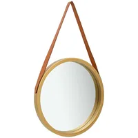 sienas spogulis ar siksnu, 40 cm, zelta krāsā