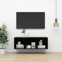 sienas Tv skapītis, spīdīgi melns, 37X37X107 cm, skaidu plāksne