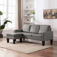 trīsvietīgs dīvāns ar kājsoliņu, pelēka mākslīgā āda