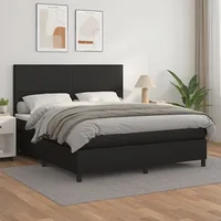 atsperu gulta ar matraci, melna, 180X200 cm, mākslīgā āda