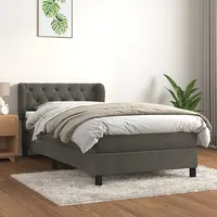 atsperu gulta ar matraci, tumši pelēka samts, 80X200 cm
