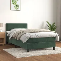 atsperu gulta ar matraci, tumši zaļš samts, 90X190 cm