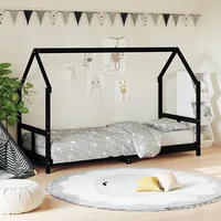 bērnu gultas rāmis, melns, 80X200 cm, priedes masīvkoks
