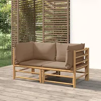 dārza stūra dīvāni ar pelēkbrūniem matračiem, 2 gab., bambuss