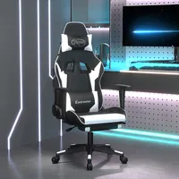 datorspēļu krēsls ar kāju balstu, melna un balta mākslīgā āda