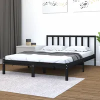 gultas rāmis, melns, priedes masīvkoks, 150X200 cm, 5Ft