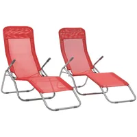 saliekami sauļošanās krēsli, 2 gab., sarkans tekstilēns