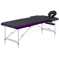 saliekams masāžas galds, 2 daļas, alumīnijs, melns ar violetu
