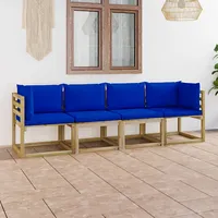 četrvietīgs dārza dīvāns ar ziliem matračiem
