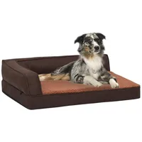 ergonomiska suņu gulta, 60X42 cm, lina dizains, flīss, brūna