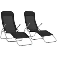 saliekami sauļošanās krēsli, 2 gab., melns tekstilēns