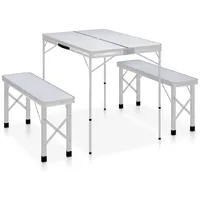 saliekams kempinga galds ar 2 soliem, alumīnijs, balts