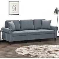trīsvietīgs dīvāns ar spilveniem, tumši pelēks, 180 cm, samts
