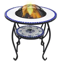 ugunskura vietas galds, mozaīka, 68 cm, zils ar baltu, keramika