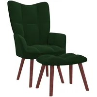 atpūtas krēsls ar kāju balstu, tumši zaļš samts