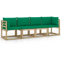 četrvietīgs dārza dīvāns ar zaļiem matračiem