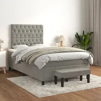 atsperu gulta ar matraci, gaiši pelēka samts, 120X200 cm