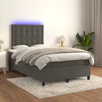atsperu gulta ar matraci, Led, tumši pelēks samts, 120X200 cm