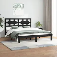 gultas rāmis, melns, priedes masīvkoks, 150X200 cm, 5Ft