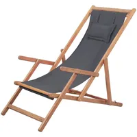saliekams pludmales krēsls, pelēks audums, koka rāmis