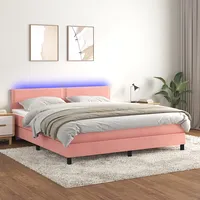 atsperu gulta ar matraci, Led, rozā samts, 180X200 cm