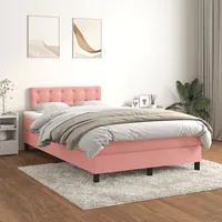 atsperu gulta ar matraci, rozā samts, 120X200 cm