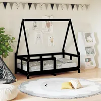 bērnu gultas rāmis, melns, 70X140 cm, priedes masīvkoks